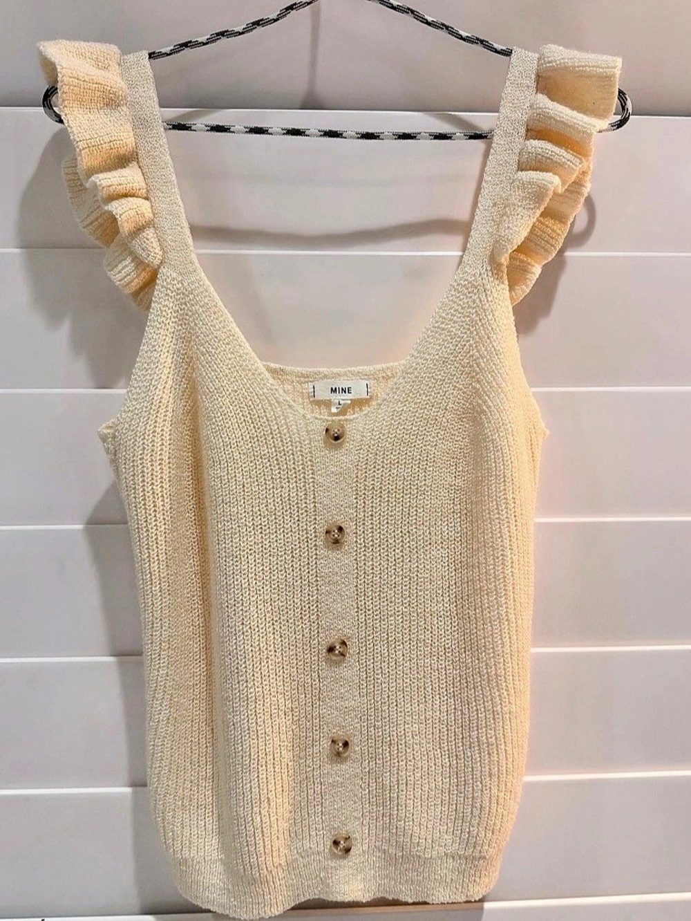 MINE Ruffle Strap Button Front Tank in Cream Like New